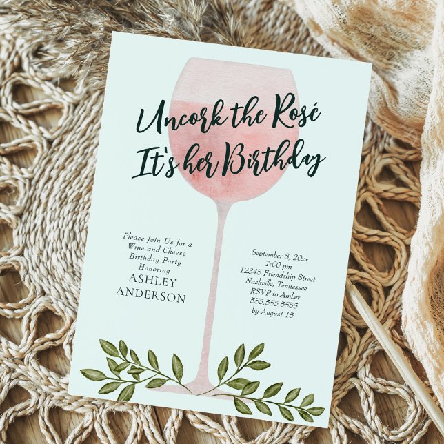 Convites Desarrolhe o vinho rosé no aniversário em aquarela (Criador carregado)