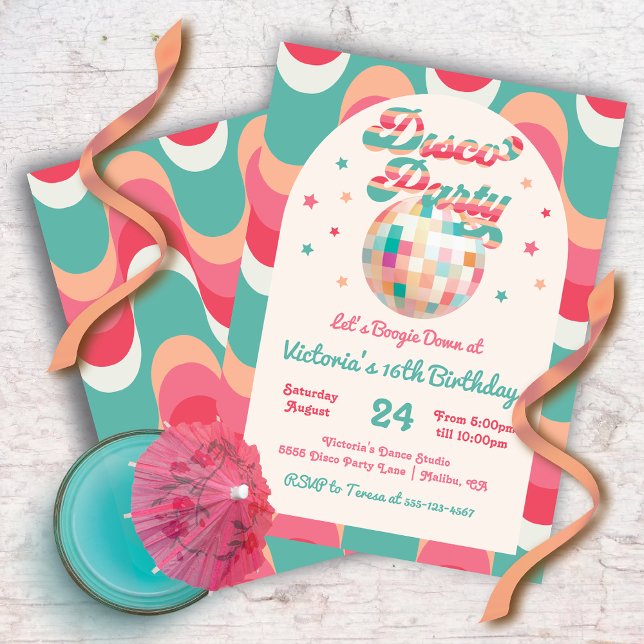 Convites Desco Ball Birthday Retro Dance Party (Criador carregado)