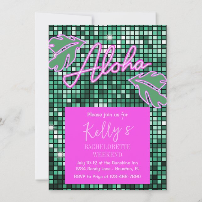 Convites Descolagem Tropical Bachelorette Weekend Neon (Frente)