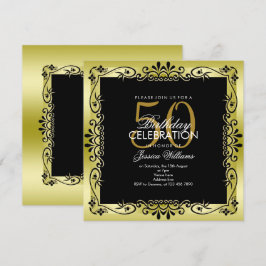 Convites Desdecoração Dourada romântica enquadrou-se no 50º
