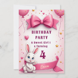 Convites Desejos de Aniversário do Pequeno Coelho Rosa 🐰