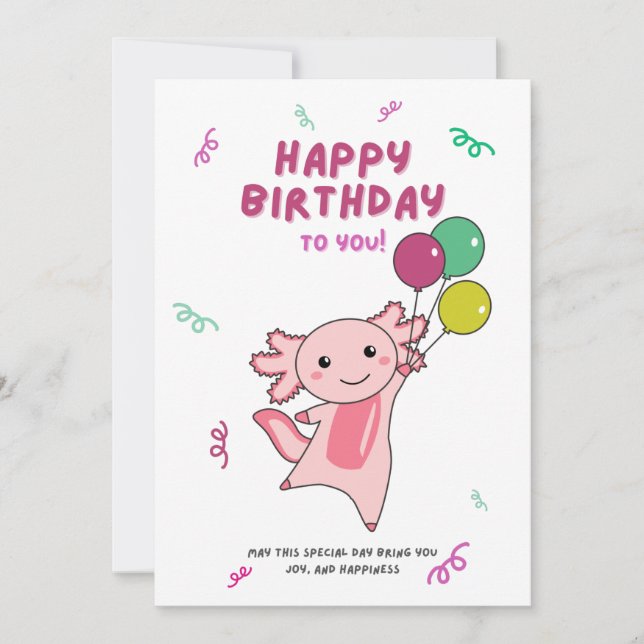 Convites Desejos de Axolotl Feliz Aniversário Para Você Axo (Frente)