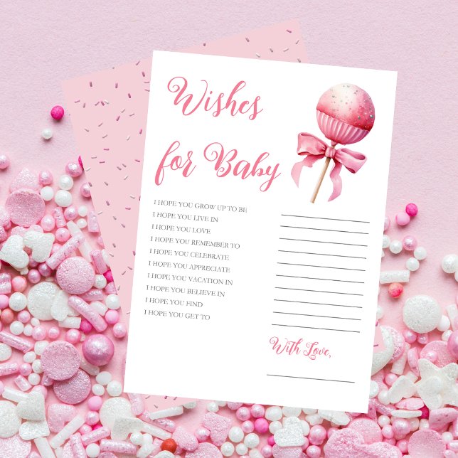 Convites Desejos de Churrasco de Bebê Menina com Bolo de Ro (Pink Cake Pop Girl Baby Shower Wishes for Baby -- Pink Candy Frame Collection)