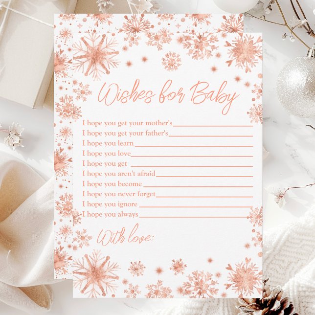 Convites Desejos de Flocos de Neve em Rose Gold para Bebê (Criador carregado)