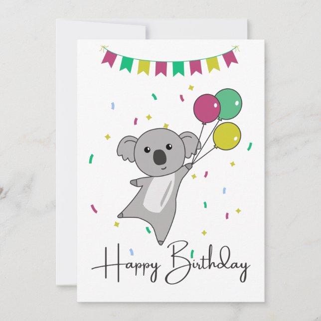 Convites Desejos de Koala Aniversário Feliz para Você Convi (Frente)