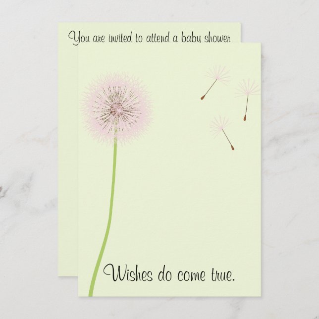 Convites Desejos do dente-de-leão para um chá de fraldas (Frente/Verso)