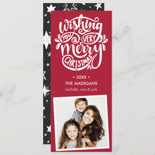 Convites Desejos Letreiros Mãos | Foto de Natal Retroativa (Frente/Verso)