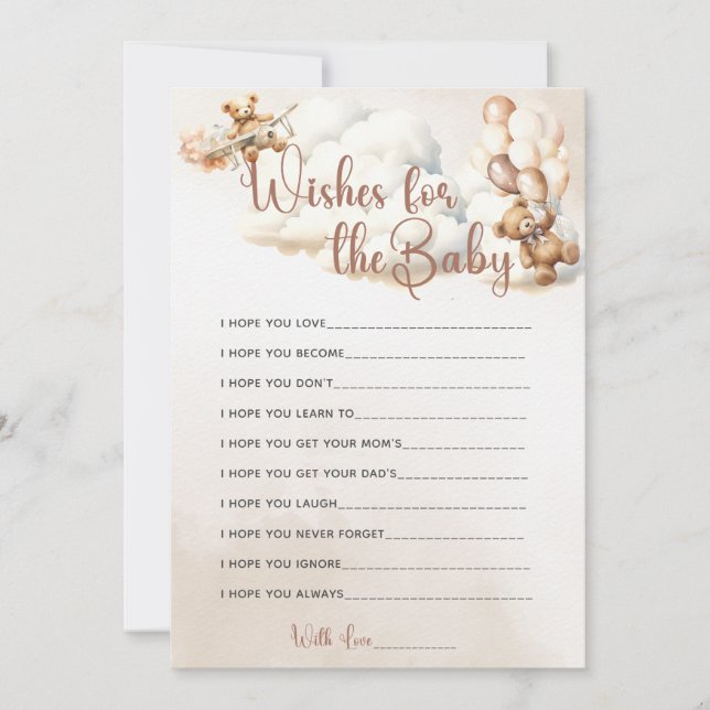 Convites DESEJOS PARA OS Balões de Urso-Justo de Jogo-Chá d (Frente)