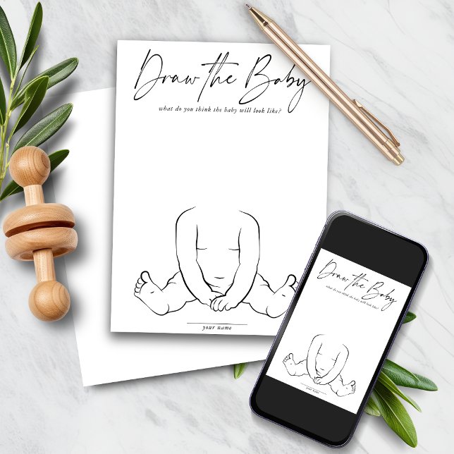 Convites DESENHAR BAIXÁVEL Jogo do Chá de fraldas do Bebê D (DOWNLOADABLE Draw the Baby Fun Baby Shower Game Invitation)