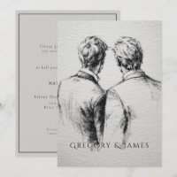 Desenho a lápis do casamento de noivos gays
