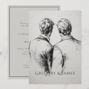 Convites Desenho a lápis do casamento de noivos gays