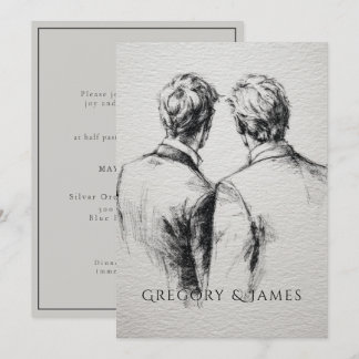 Convites Desenho a lápis do casamento de noivos gays