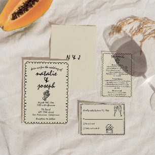 Convites Desenho à Mão Retro Divertido Única Excêntrica Cas