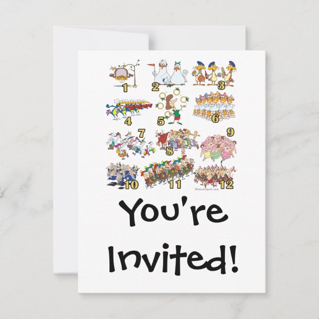 Convites desenho animado de natal dos doze dias (Frente)