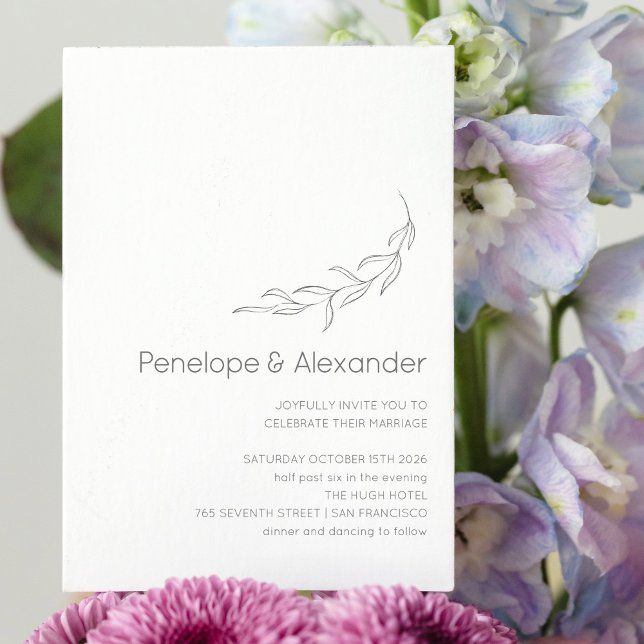 Convites Desenho Botânico Moderno Minimalista para Casament (Criador carregado)