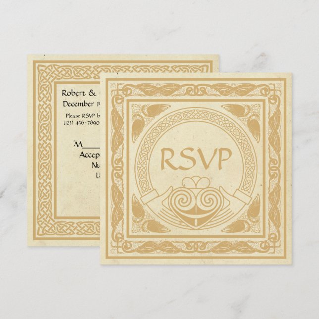 Convites Desenho Celta com RSVP de Casamento Claddagh (Frente/Verso)