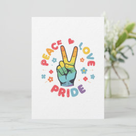 Convites Desenho colorido com mão de paz, amor e orgulho