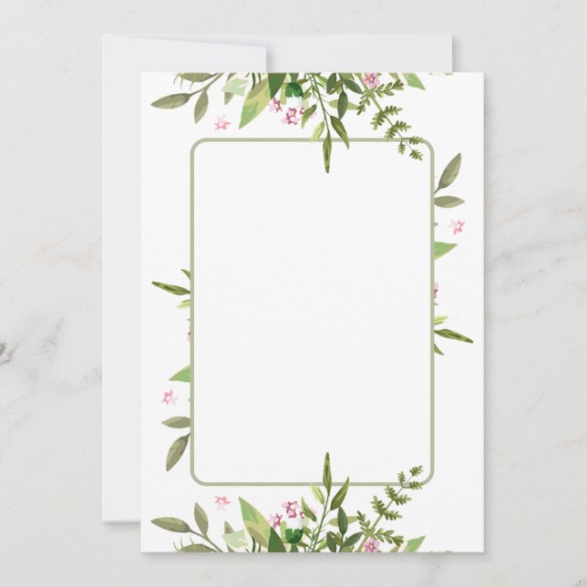 Convites Desenho com flores rosa spray de folha verde-oliva (Frente)