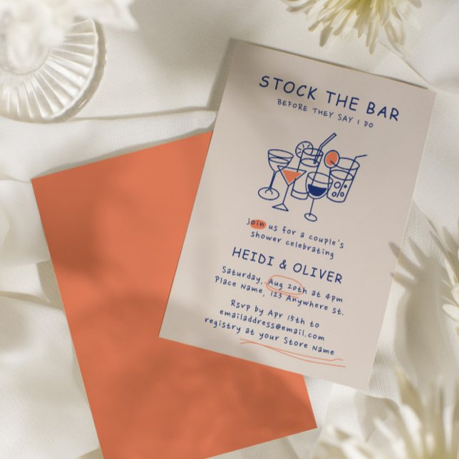 Convites Desenho Da Bebida Moderna Estoque Do Chá Dos Casai (Modern Drink Sketch Stock The Bar Couples Shower Invitation)