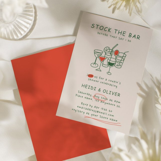 Convites Desenho Da Bebida Moderna Estoque Do Chá Dos Casai (Modern Drink Sketch Stock The Bar Couples Shower Invitation)