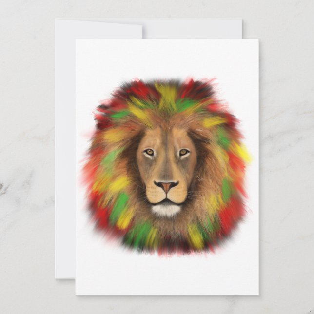 Convites Desenho da cabeça de leão Rasta vermelho amarelo v (Frente)