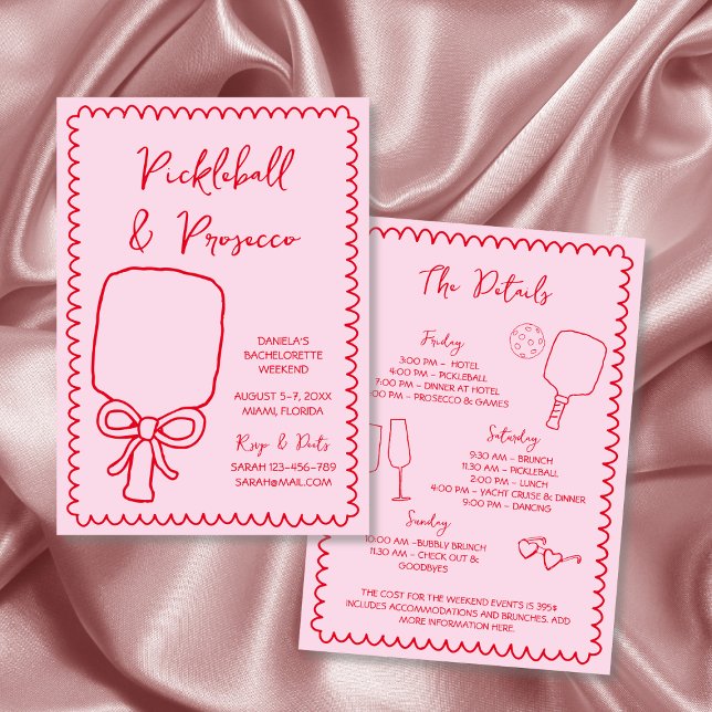 Convites Desenho da Mão de Bachelorette de Pickleball e Pro (Pickleball & Prosecco Bachelorette Hand Drawn Invitation)