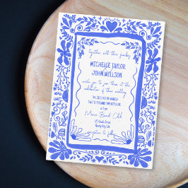 Convites Desenho Da Mão De Um Porte Azul Quente