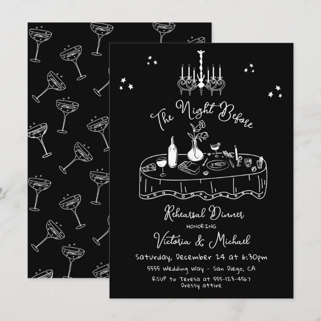 Convites Desenho Da Mão Noite Antes Do Janto De Ensaio (Frente/Verso)