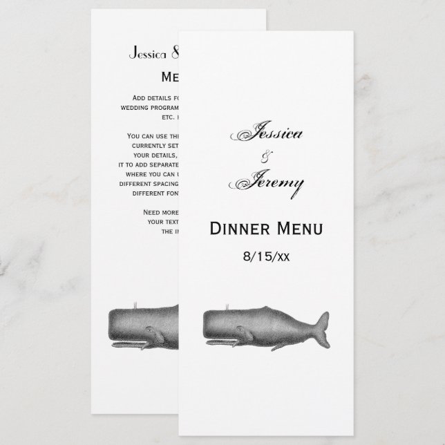 Convites Desenho de baleia do século XIX (Frente/Verso)