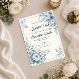 Convites Desenho de Casamento Floral Azul Elegante