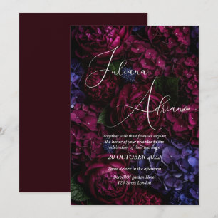 Convites desenho de casamento floral borgonha com rico vinh