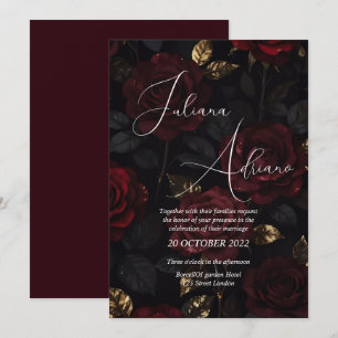 Convites desenho de casamento floral borgonha com rico vinh