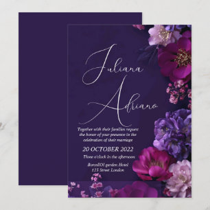Convites desenho de casamento floral borgonha com rico vinh
