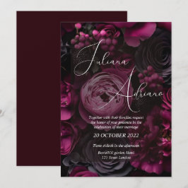 Convites desenho de casamento floral borgonha com rico vinh