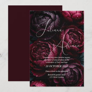 Convites desenho de casamento floral borgonha com rico vinh