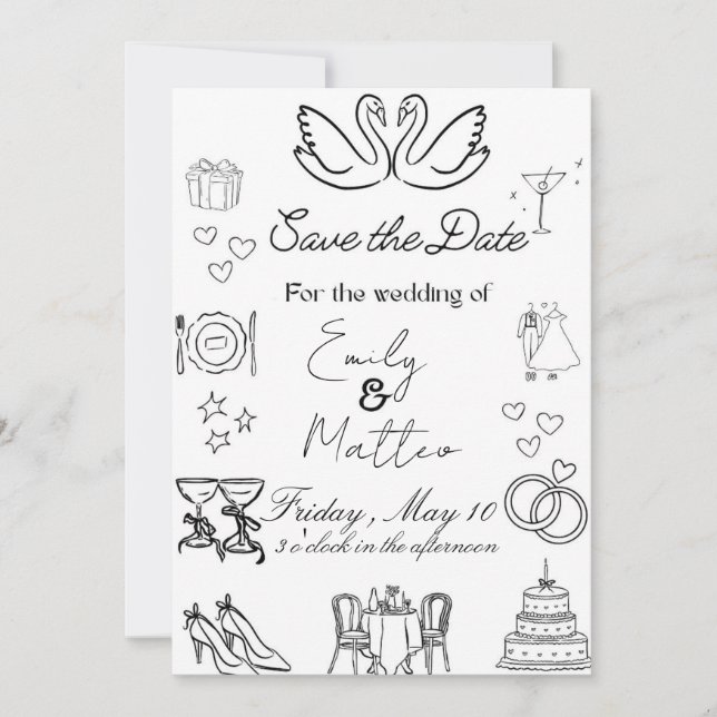 Convites Desenho de casamento simples (Frente)
