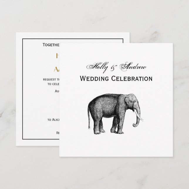 Convites Desenho de Elefante Vintage (Frente/Verso)