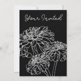 Convites Desenho de linha floral preto mínimo
