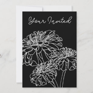 Convites Desenho de linha floral preto mínimo