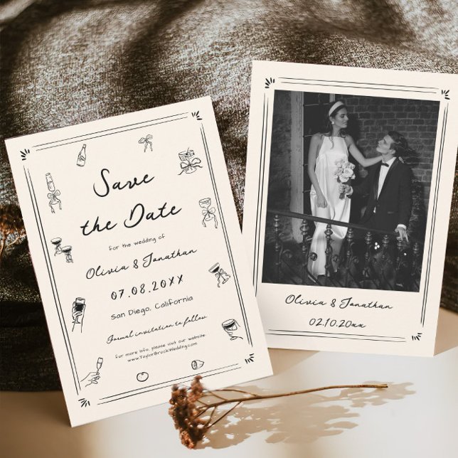 Convites Desenho de Mão Velho Casamento de Dinheiro Salve a (Criador carregado)