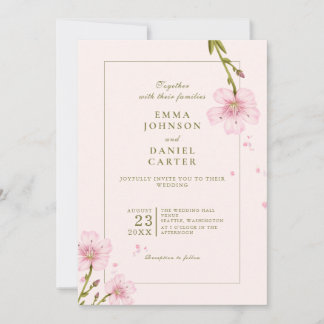 Convites Desenho de Noiva Minimalista Floral Rosa Elegante