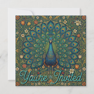 Convites Desenho de pavão boêmio vintage elegante