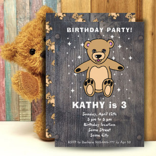 Convites Desenho de Urso de Pelúcia Fofo Aniversário de Men