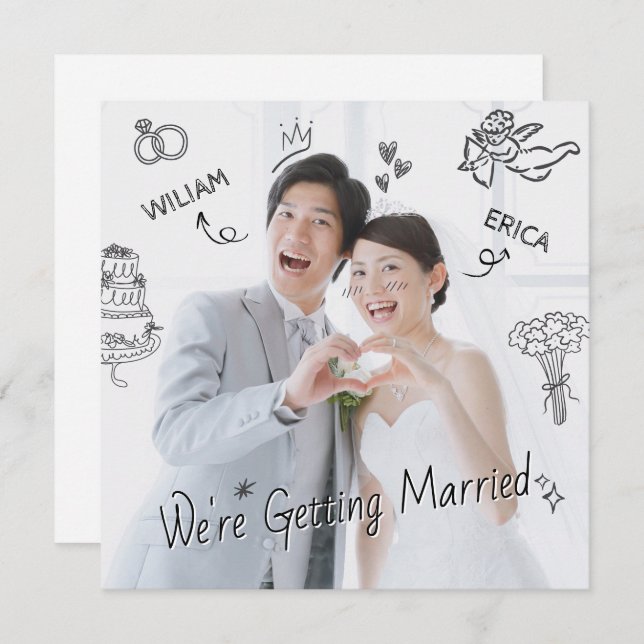 Convites Desenho desenhado de mão com clipe de foto de casa (Frente/Verso)