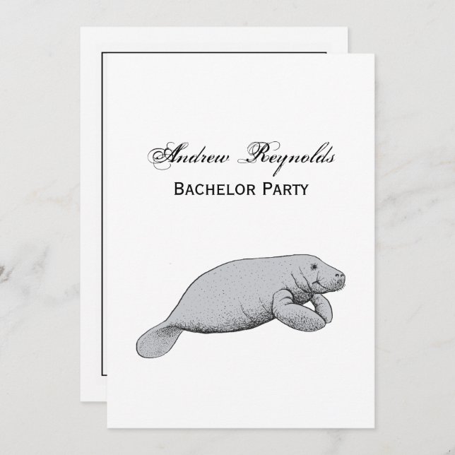 Convites Desenho do Vintage Manatee (Frente/Verso)