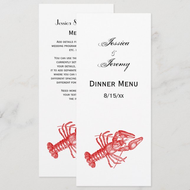 Convites Desenho do Vintage Red Lobster #1 (Frente/Verso)