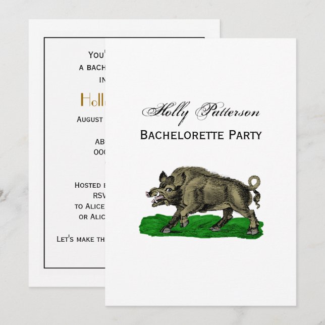 Convites Desenho em Preto e Branco de Javali Antigo #3C (Frente/Verso)