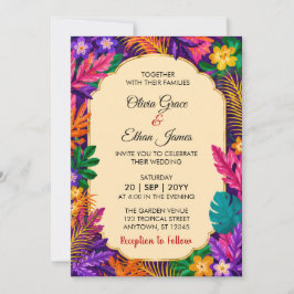Convites Desenho Floral de Folhas Tropicais Casamento