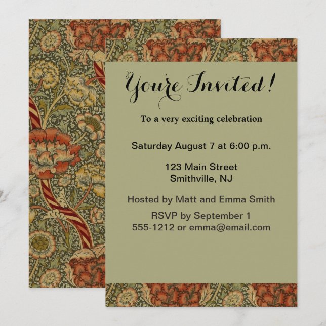 Convites Desenho Floral em Damask de William Morris Wandle  (Frente/Verso)