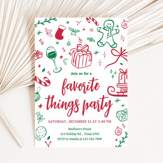 Convites Desenho Mão Coisas Favoritas Dando Festa de Natal (Hand Drawn Favorite Things Christmas Party Invitation)